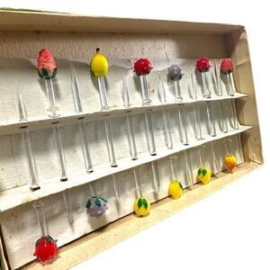 Vintage Czechoslovakian Hand Blown Glass Cocktail Picks by Toscany‎